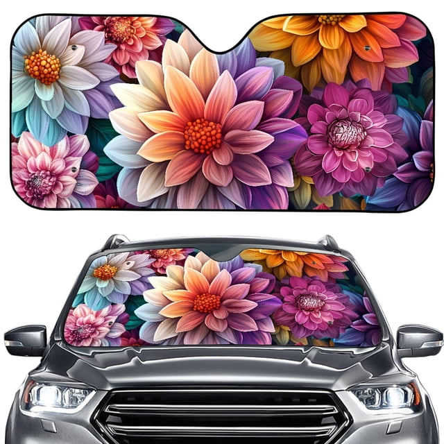 FORUDESIGNS Colorful Flower Print Car Windshield Sun Shade Foldable UV Ray Reflector Sunshade for Car Front Window Windshield Dash Protector Fit for Car SUV Van Truck