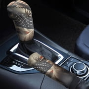 FORUDESIGNS Deer American Flag Print Car Handbrake Cover Gear Shift Knob Cover Set, Breathable Car Gear Shift Cover Set Universal Vehicle Accessories Set for Cars Truck SUV, Set of 2