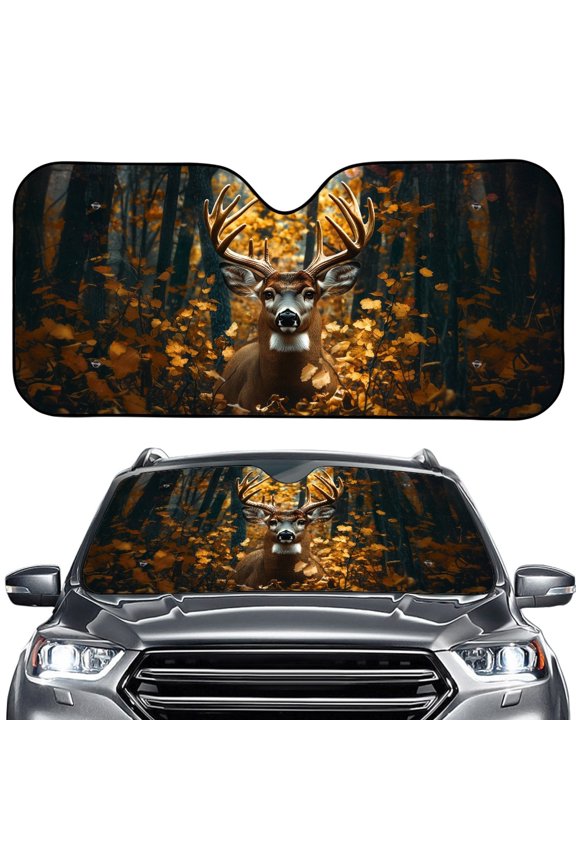 Deer Camo Pattern Car Windshield Sun Shade Thickened Windshield Dash Protector, Vehicle Dashboard Shield Car Interior Sun Protection (57.1 x 27.4 inch)