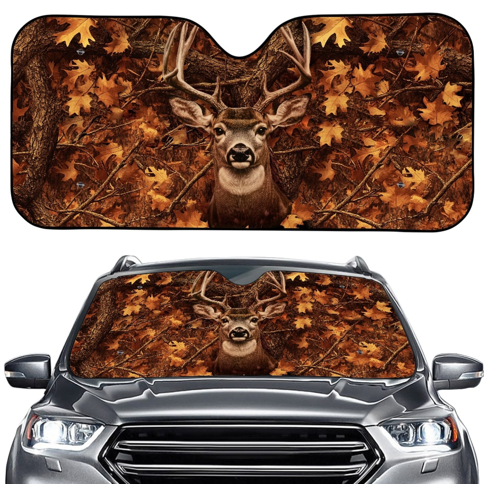 FORUDESIGNS Deer Marple Leaf Print Car Windshield Sun Shade Fade ...