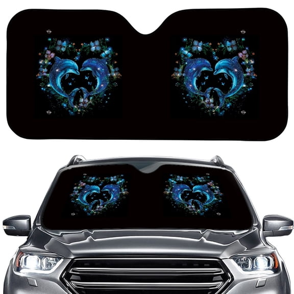 FORUDESIGNS Dolphin Heart Flower Pattern Car Windshield Sun Shade Reflective Shade for Front Windshield, Automotive Glass Sunshade, Foldable UV Ray Reflector for Car, Truck, SUV