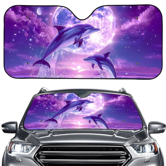 FORUDESIGNS Dolphin Moon Print Car Windshield Sun Shade Thicken Auto Window Sun Shade Visor Vehicle Dashboard Shield Protect Car from Sun Rays and Heat Damage