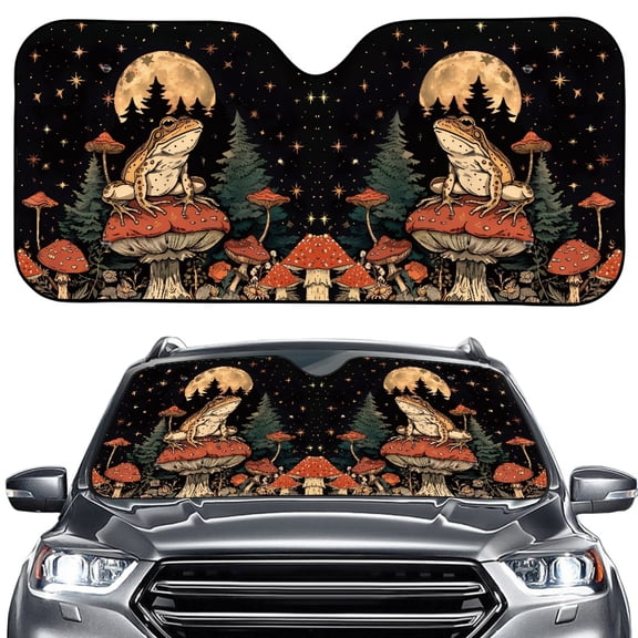 FORUDESIGNS Frog Mushroom Moon Print Car Windshield Sun Shade Thicken Auto Window Sun Shade Visor Vehicle Dashboard Shield Protect Car from Sun Rays and Heat Damage