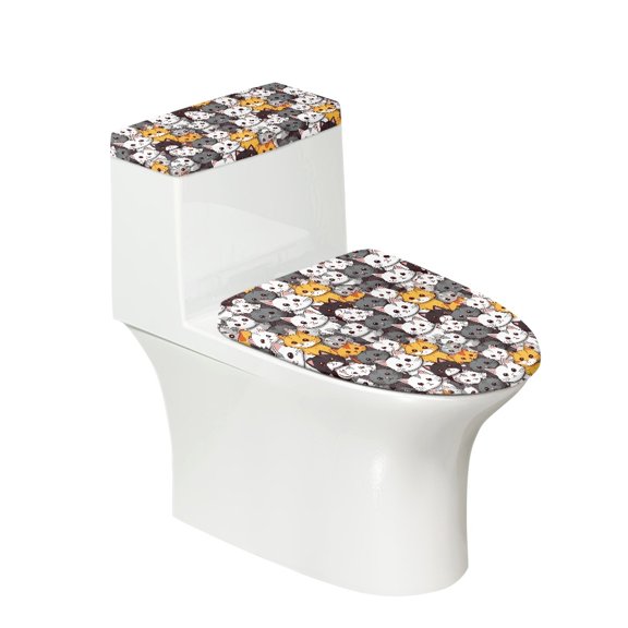 FORUDESIGNS Funny Cat Print 2 Pcs Toilet Lid Covers Set, Machine Washable Seat Covers, Bathroom Stretch Adjustable Toilet Lid Seat Protector Cover with Elastic Bottom