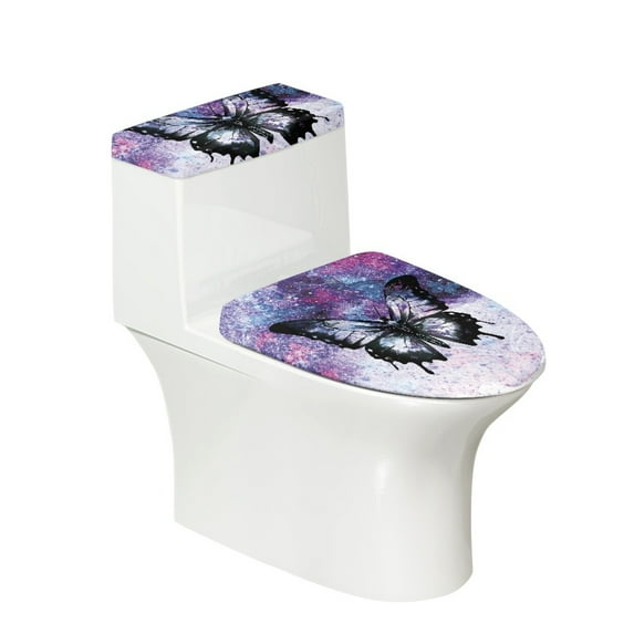 FORUDESIGNS Galaxy Butterfly Pattern Toilet Lid Cover Set of 2, Comfortable Bathroom Toilet Lid Cover Seat, Toilet Tank Lid Protector Fits Most Size Toilet Lids for Restroom