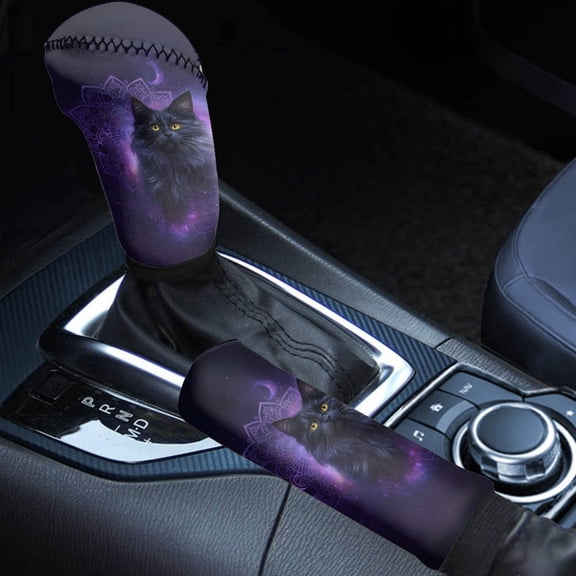 FORUDESIGNS Galaxy Cat Boho Mandala Pattern Car Shift Knob Cover Gear Shift Cover Set 2 Pack Vehicle Handle Level Stick Knob Cover Car Handbrake Grip Cover Keep Dry Vehicle Interior Accessories