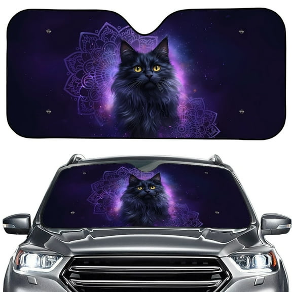 FORUDESIGNS Galaxy Cat Boho Mandala Pattern Car Windshield Sun Shade Foldable Auto Windshield Dash Protector Auto Window Shades for UV Rays and Sun Screen Protection,57.1 x 27.4 inches