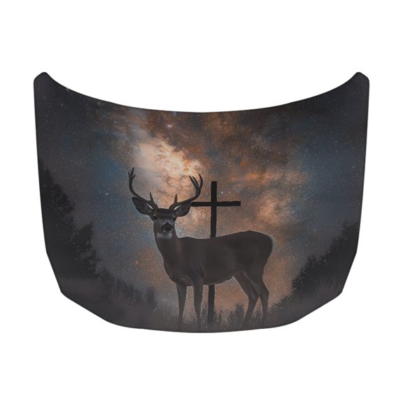FORUDESIGNS Galaxy Deer Cross Print Car Hood Cover, All-Season Car Bonnet Banner Dustproof Portable Car Cloth, Outdoor Indoor Foldable Protective Cover, Universal for Suv Van