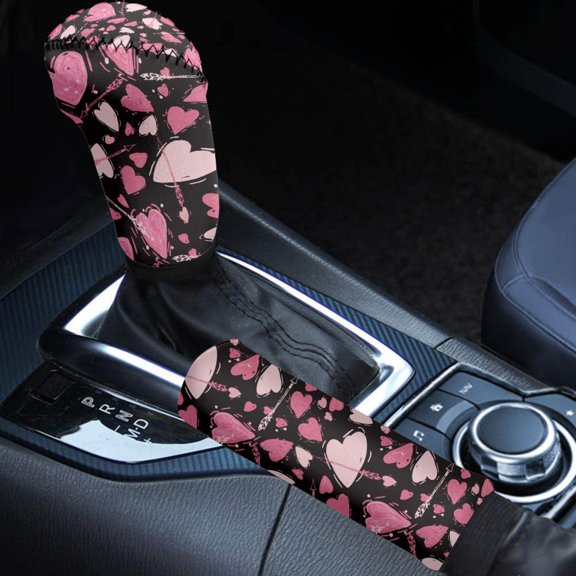 FORUDESIGNS Heart Arrow Print 2 Pcs Car Gear Shift Handle Level Stick Knob Covers Smooth Breathable Automobile Selector Handball Collar Valentine's Day Decoration