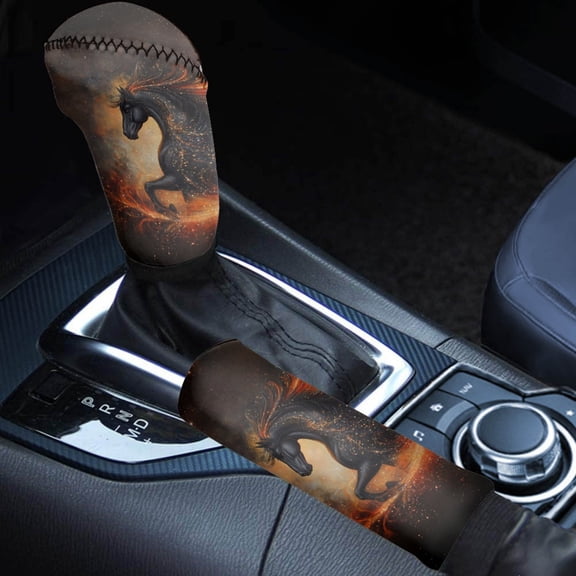 FORUDESIGNS Horse Print 2 Pcs Car Shift Knob Cover with Handbrake Cover, Stretchy Car Shift Lever Handle Protector Auto Selector Handball Collar Universal Fit for Suv Sedan Truck