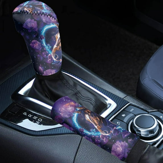 FORUDESIGNS Horse Rose Heart Pattern 2 PCS Car Handbrake Cover Gear Shift Cover Set Smooth Comfortable Car Handle Level Stick Knob Cover Universal Case Sleeve Hand Protector Auto Decoration