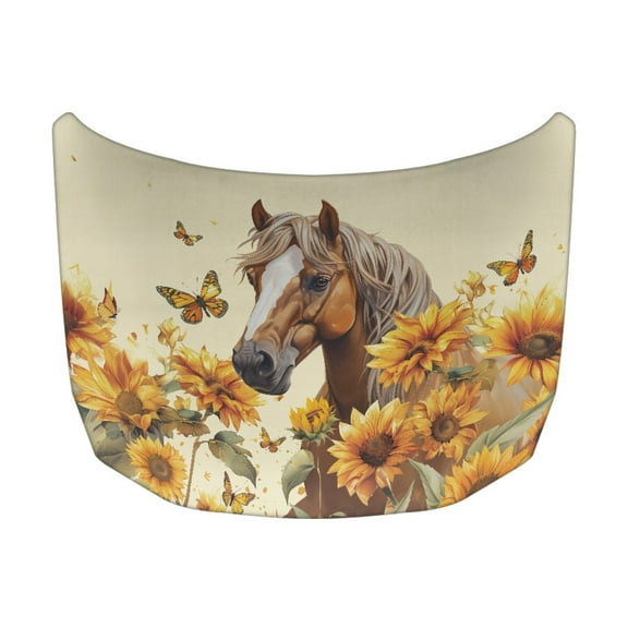 FORUDESIGNS Horse Sunflower Print Car Hood Cover Stretchable Car Bonnet Banner Polyester Can be Washed Engine Cover Protective Vehicles Decorate Accessories