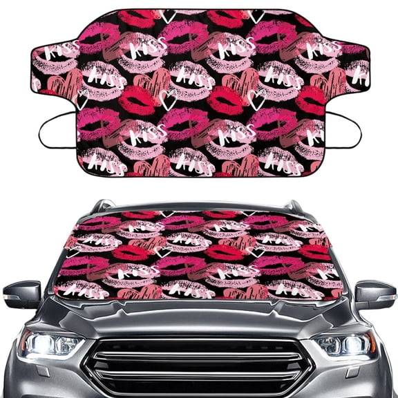 FORUDESIGNS Lip Heart Kiss Pattern Car Windshield Snow Cover, Car Windshield Cover for Ice and Snow, Automotive Windshield Frost Cover Valentine's Day Decoration Suitable for Vehicle, SUV, Van