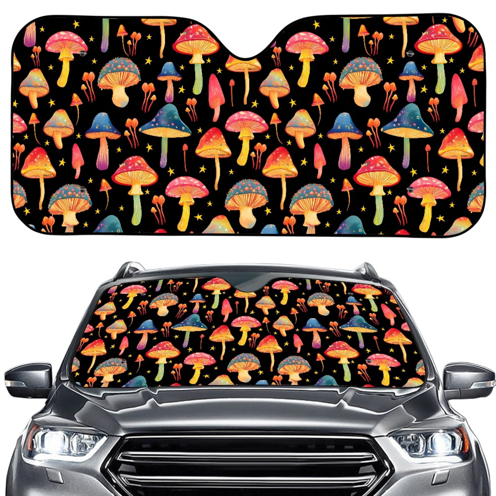FORUDESIGNS Mushroom Pattern Car Windshield Sun Shade Foldable Auto ...
