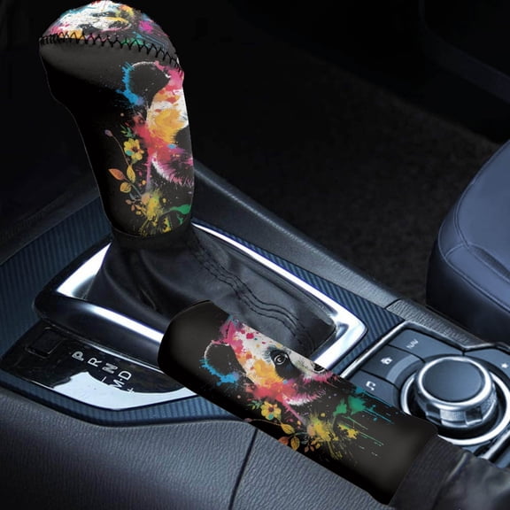 FORUDESIGNS Panda Paint Splatter Print 2 Piece Car Handbrake Cover Gear Shift Cover Comfortable Auto Gear Shift Knob Protector Keep Dry Universal Fit for Suv Sedan Truck