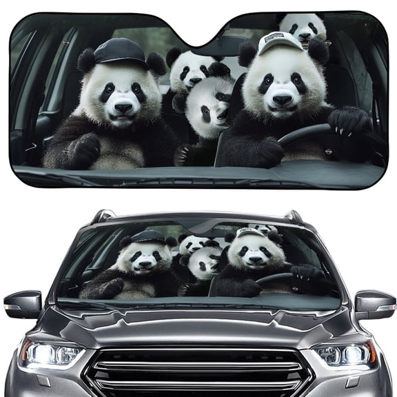 FORUDESIGNS Panda Print Car Windshield Sunshade, Heat UV Protection Visor, Foldable Auto Front Window Sun Shade for Small Sedans, Mini SUVs, Hatchbacks (57.1"×27.4")