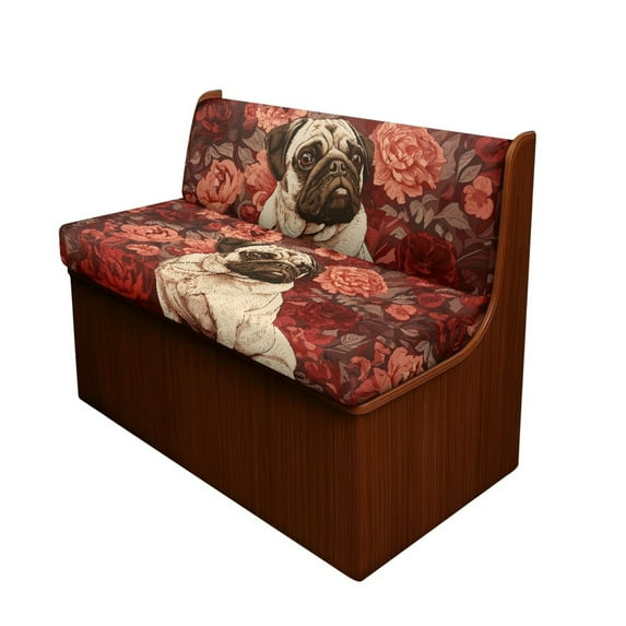 FORUDESIGNS Pug Dog Peony Pattern 2 Pieces RV Dinette Cushion Covers,Washable Camper Cushion Slipcovers Replacement Sofa Cushions Slipcovers for Travel Trailer Couch