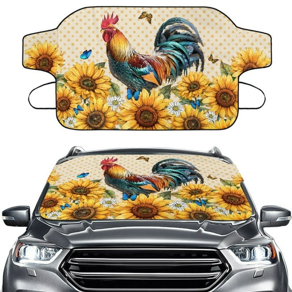 FORUDESIGNS Rooster Chicken Sunflower Pattern Car Windshield Snow Ice Cover Windshield Snow Ice Cover Used for Snow Protection, Rain and Sun, Winter Car Accessories Fits for Most Vehicler SUV Van