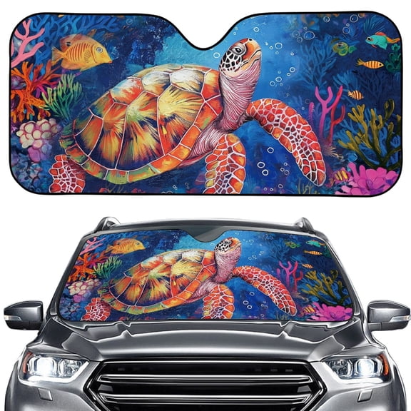 FORUDESIGNS Sea Turtle Pattern Car Windshield shade Portable Vehicle Windshield Dash Protector Foldable Truck Suv Front Window Shield Blocker Visor Protector Cover