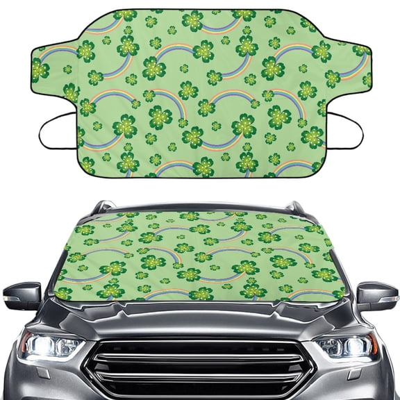 FORUDESIGNS Shamrock Rainbow Print Car Windshield Cover for Ice and Snow, Heavy-Duty Car Windshield Cover, All-Weather Car Frost Ice Shield Protection St. Patrick's Day Accessories