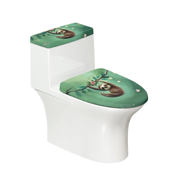 FORUDESIGNS Sloth Print 2 Pcs Toilet Lid Covers Set, Machine Washable Seat Covers, Bathroom Stretch Adjustable Toilet Lid Seat Protector Cover with Elastic Bottom