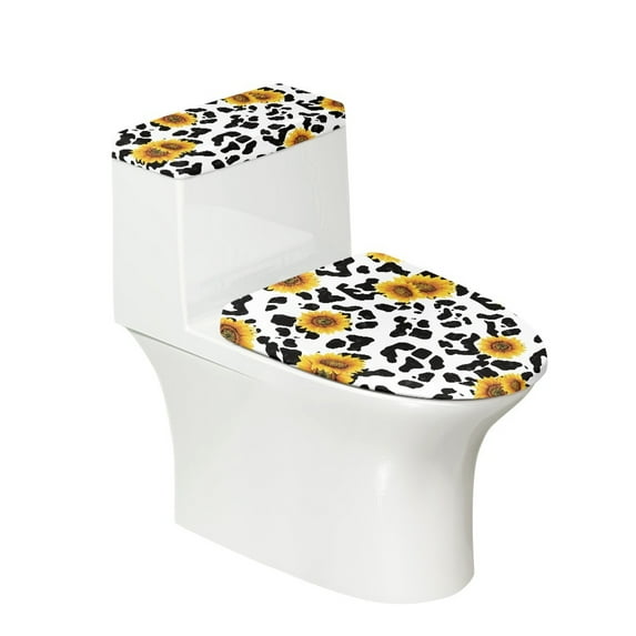 FORUDESIGNS Sunflower Cow Pattern 2 Pack Toilet Lid Cover and Toilet Tank Lid Cover Universal Toilet Seat Cozy Decoraction Fits Most Round Elongated and Oblong Lids