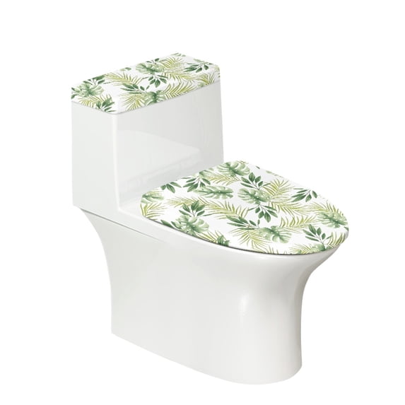FORUDESIGNS Tropical Leaf Print Toilet Lid Cover Toilet Tank Cover 2 Pcs, Machine Washable Seat Covers, Prevents Dust, Fits Most Round, Elongated and Oblong Lids, Accessories Decor