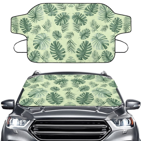 FORUDESIGNS Tropical Palm Leaf Print Car Windshield Snow Cover Front Window Automotive Covers Auto Windproof Waterproof Sunshade Snow Cover Fits Most SUVs Trucks