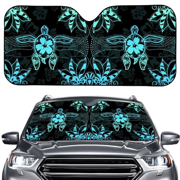 FORUDESIGNS Turtle Hibiscus Print Car Windshield Sun Shade Thicken Heat UV Protection Visor Auto Window Sun Blocker Universal Heat UV Protection Visor Accessories
