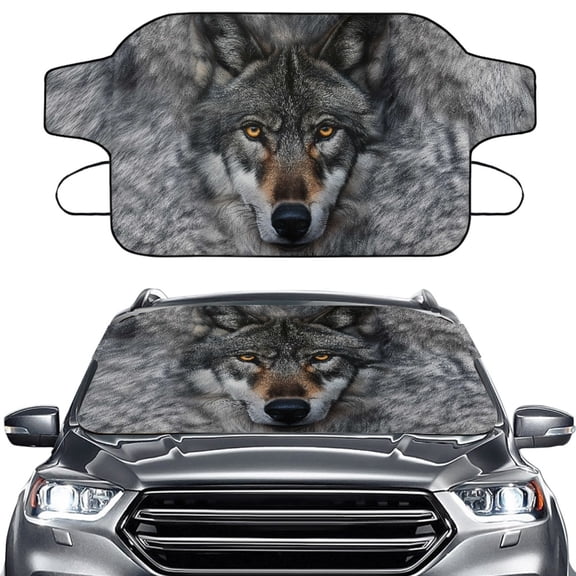 FORUDESIGNS Wolf Print Car Windshield Snow Cover, Wear-Resistan Car Frost Ice Windscreen Covers Vehicle Snow Protector Covers Windscreen Covers for Auto SUV Van Truck