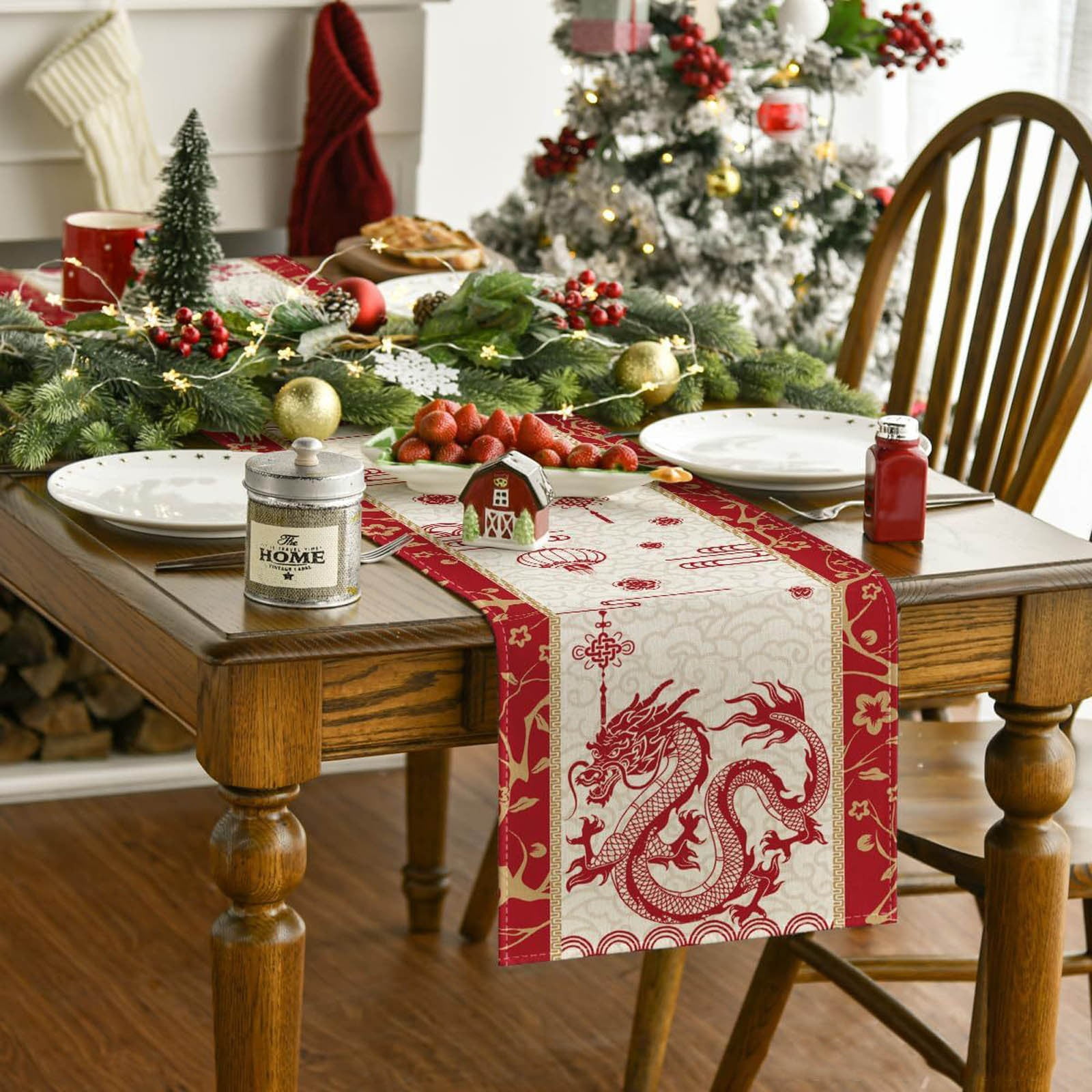 FORYULIK Moss Table 2024 Chinese Zodiac Dragon Table Runner For Spring