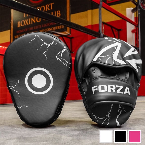 FORZA Focus Pads – Premium Boxing Mitts for Training – Curved PU Leather Strike Pads for Boxing, Kickboxing & MMA – Ventilated, Shock-Absorbing Design – Sold as a Pai