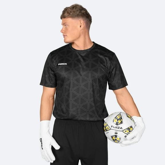 FORZA Men's Soccer Goalkeeper Jersey Short Sleeve [S, Black] - Premium Soccer Jerseys with Sweat-Wicking Finish