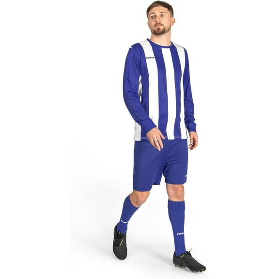 FORZA Men’s Striped Long Sleeve Soccer Kits [XS-XXL] – Football Jersey Kits for Adults, Full Football Shirts, Shorts & Socks Set