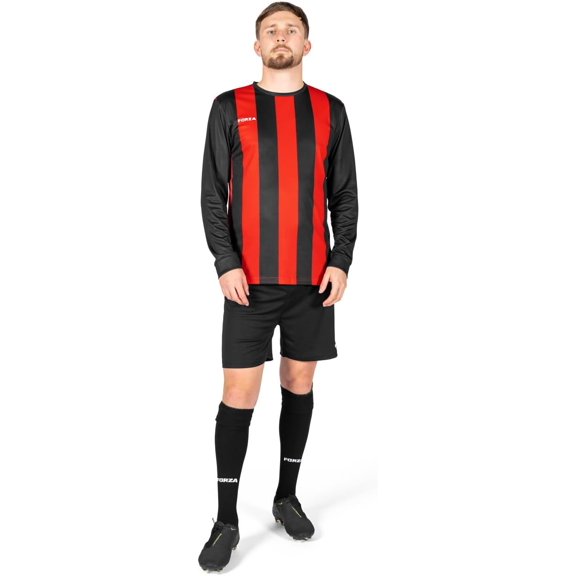 FORZA Men’s Striped Long Sleeve Soccer Kits [XS-XXL] – Football Jersey Kits for Adults, Full Football Shirts, Shorts & Socks Set