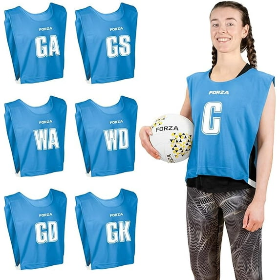 FORZA PRO Netball Bibs - Lightweight, Breathable Training Bibs with Elasticated Sides & Position Markings, Available in Multiple Colors for Easy Team Identification (7-Pack)