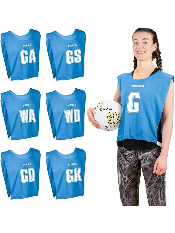 PRO Netball Bibs - Lightweight, Breathable Training Bibs with Elasticated Sides & Position Markings, Available in Multiple Colors for Easy Team Identification (7-Pack)