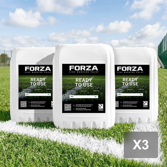 FORZA Ready To Use Grass Field Line Marking Paint [2.64GL | 33lbs] | Quick-Dry, Weatherproof, High-Visibility White Paint for Sports Fields | Suitable for Wheel-To-Wheel Machines - Pack of 1, 3, 5