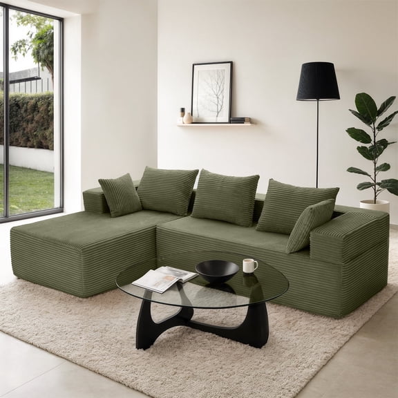 FORZIRAX 105" Oversized L-Shaped Sectional Sofa – Modern Modular Cloud Couch, Boneless Deep Seating Sofa for Living Room, No Assembly Required, Soft Corduroy Fabric, Green