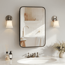 FORZIRAX 20"x30" Vintage Rectangle Medicine Cabinet with Mirror, Wall Mounted Bathroom Storage with Recessed/Surface Mount Options, Black Metal Frame with Distressed Finish, Easy Installation