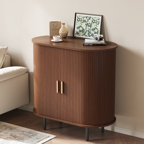 FORZIRAX 31.5" Sideboard Buffet Cabinet, Coffee Bar Cabinet & Console Table with 2 Sliding Doors, Storage Cabinet with Adjustable Shelf for Kitchen Entryway, Walnut