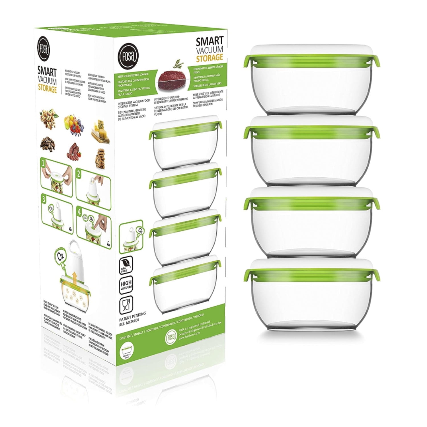 FOSA Vacuum Seal Food Storage System Reusable Small Containers, 4 pack