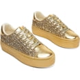 thumbnail image 1 of FOSDUO Women's Glitter Platform Sneakers Bling Thick Sole Rhinestone Sequin Lace-Up Non-Slip Breathable Casual Shoes for Wedding Party Daily Wear(Gold Glitter,US8), 1 of 7