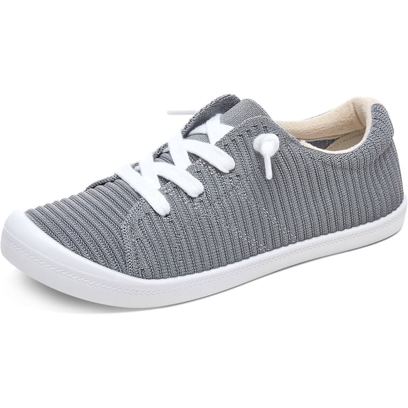 FOSDUO Women's Knit Slip on Loafers Breathable Round Toe Comfortable Walking Shoes Non-Slip Casual Work Shoes(Grey,US7)