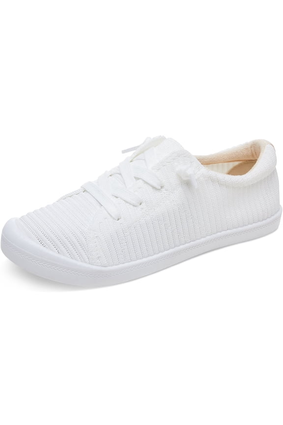 Women's Knit Slip on Loafers Breathable Round Toe Comfortable Walking Shoes Non-Slip Casual Work Shoes(White,US11)