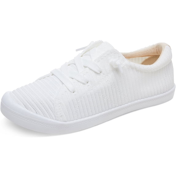 FOSDUO Women's Knit Slip on Loafers Breathable Round Toe Comfortable Walking Shoes Non-Slip Casual Work Shoes(White,US6)