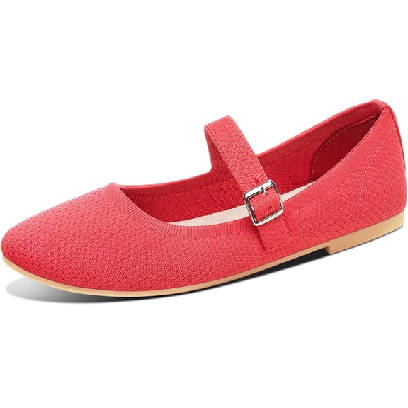 FOSDUO Women Knit Mary Jane(Red US6)