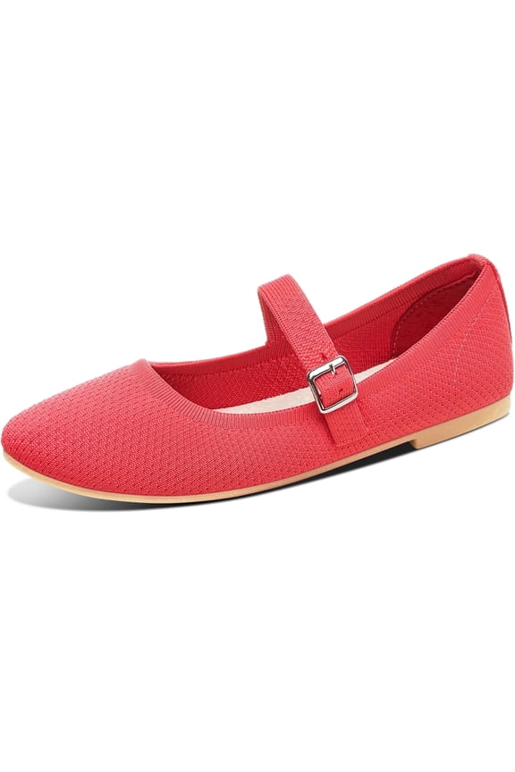Women's Knit Mary Jane Flats Comfortable Round Toe Slip On Ballet Flats Lightweight Breathable Dress Shoes for Work Office Casual Daily Wear(Red US9)
