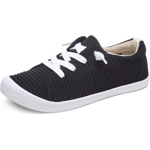 FOSDUO Women's Knit Slip on Loafers Breathable Round Toe Comfortable Walking Shoes Non-Slip Casual Work Shoes(Black,US6)