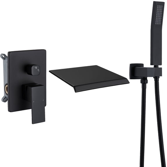 FOSES 3006 Matte Black Waterfall Wall Mount Roman Tub Faucet